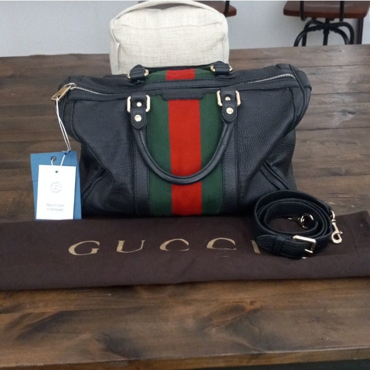 Brown Tan Monogram Vintage Gucci Boston 002-123-0167 Handbag With Matching  Wallet Set