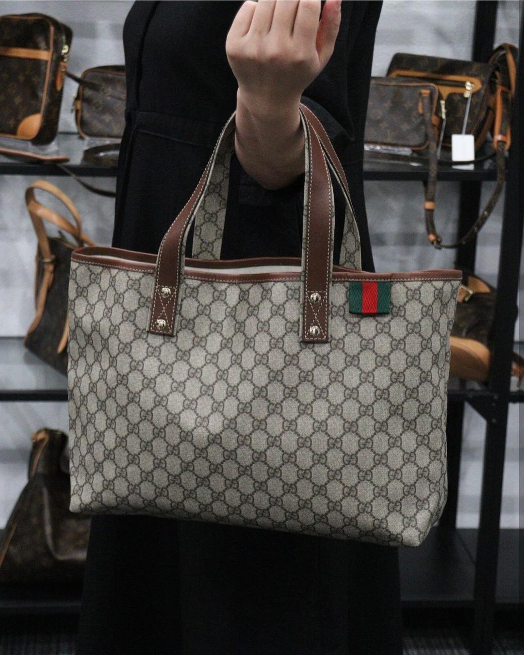 Authentic Gucci GG Plus Monogram Supreme Signature Sherry Web Loop