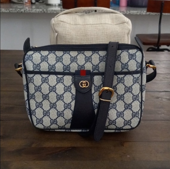 Vintage Gucci Navy Boston Bag/monogram/ophidia/sherry 