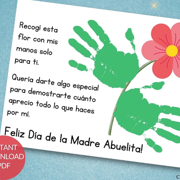 Abuela Día de la Madre Huella de la mano en español Recuerdo imprimible Arte Artesanía Día de las Madres Regalo para niños Bebé Regalo infantil para Abuelita en Español