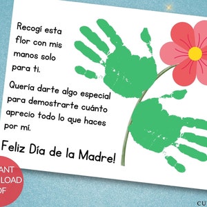 Mother's Day Spanish Handprint Printable Baby Keepsake Art Craft Dia de las Madres Gift for Kids Pre-K Kindergarten Gift for Mom Español