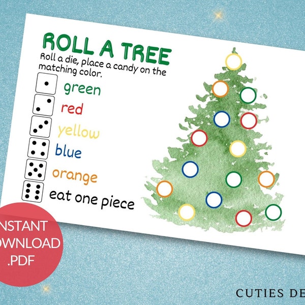 Roll a Christmas Tree game, Instant Download Christmas game for Kids, Printable, Christmas Entertaining, Roll-a-Tree Game, Christmas Games