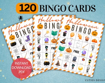 Halloween BINGO 120 Printable Cards Halloween Games for Kids Bingo Game Halloween Party PDF Digital Download Fun Halloween Games School