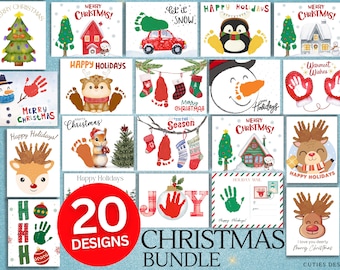 Christmas Handprint Footprint Art Bundle, Holiday Keepsake (Digital Download)