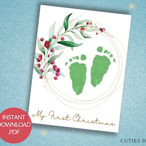 My First Christmas Footprint Art Craft Infant First Christmas Memory Keepsake Art Baby Easy and Cute Handprint Holiday December Activity