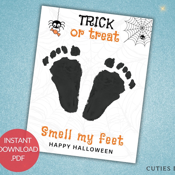 Halloween Footprint Art Craft Printable Baby Infant Footprint Memory Keepsake Toddler Craft Kids Pre-school Activity Kindergarten Daycare