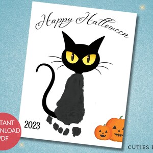 Halloween druckbare Handwerk für Baby Fußabdruck Andenken Kunst Handwerk Lehrer Eltern Ressourcen schwarze Katze Dekor Kinder Vorschule Kindergarten Kleinkind