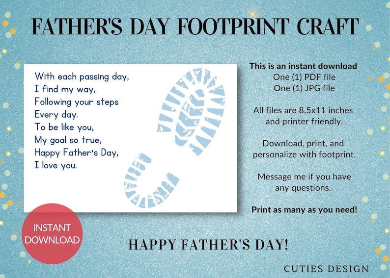 Father's Day Footprint Printable Baby Keepsake Art Craft Teacher Parent ...