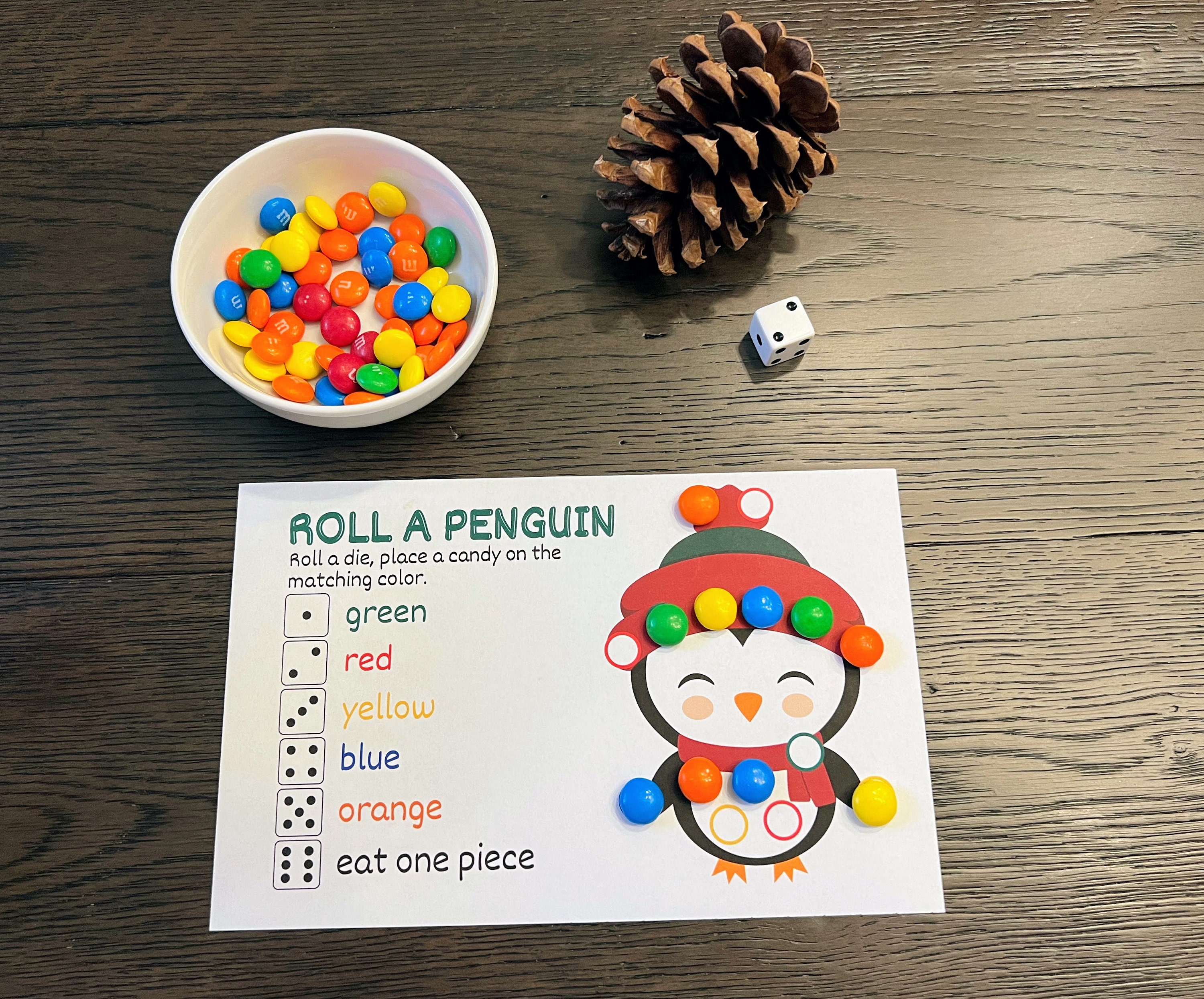 Roll a Penguin Game, Instant Download Christmas Game for Kids