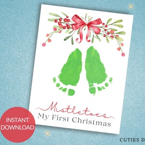 Ma première empreinte de Noël Art Bébé Première carte de vacances Mémoire Souvenir Empreinte infantile XMas Décor Empreinte de main Art Gui de Noël