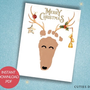 Merry Christmas Footprint Art Kids Preschool Craft Toddler Reindeer Activity Christmas Gift Memory Keepsake Christmas Craft Personalized