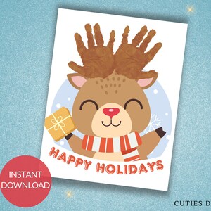 Christmas Handprint Craft Kids Holiday Handprint Memory Keepsake Art Toddler Easy and Cute Reindeer Memory Maker December Preschool Activity