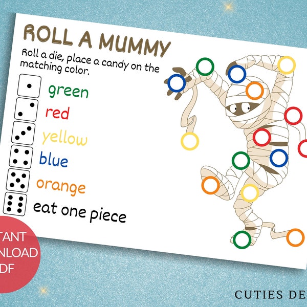 Halloween Game Roll a Die Instant Download Halloween Party Game for Kids Printable Halloween Entertaining Roll a Mummy Halloween Game