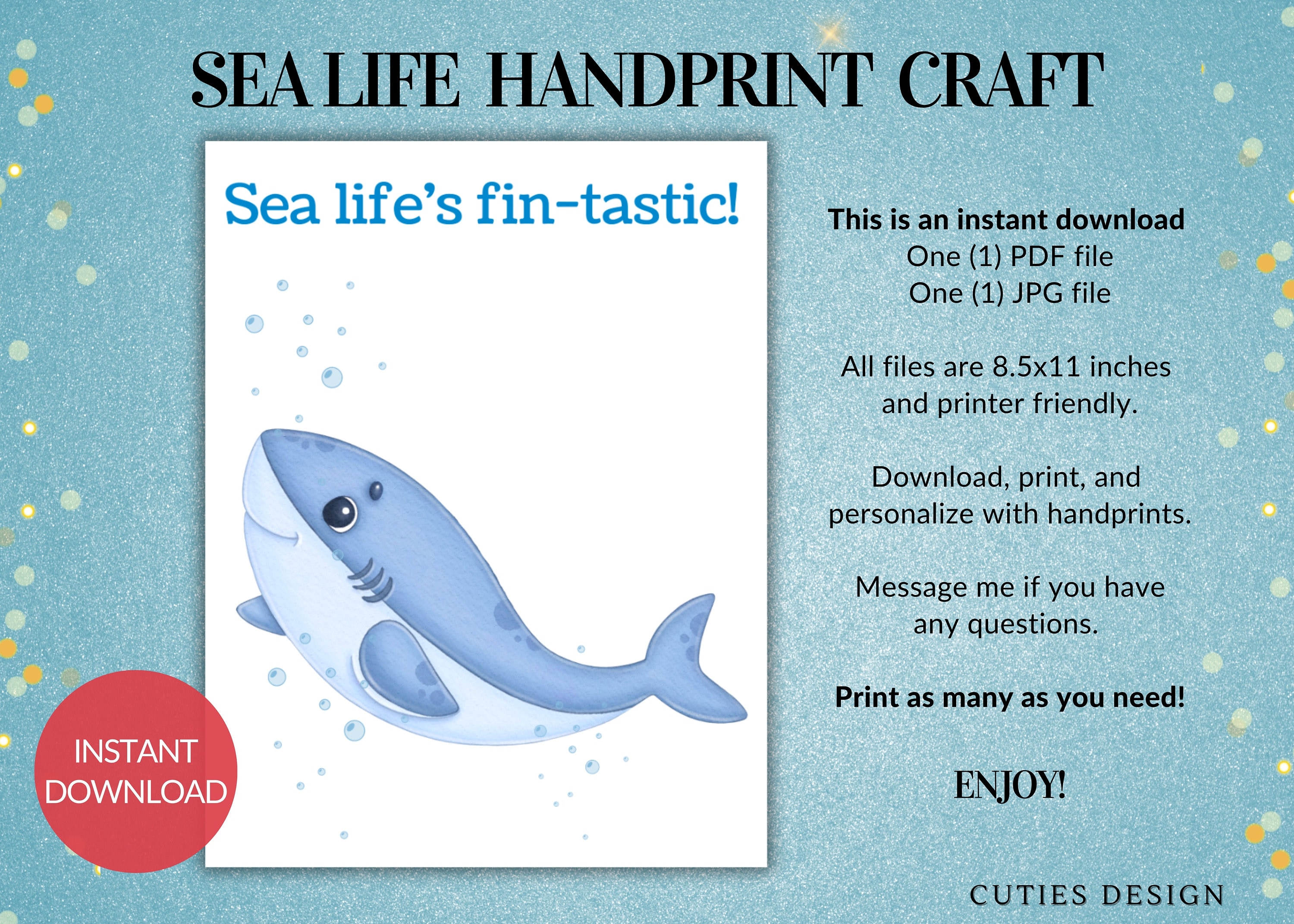 Beach Sea Life Printable Craft for Baby Handprint Keepsake Art Craft ...