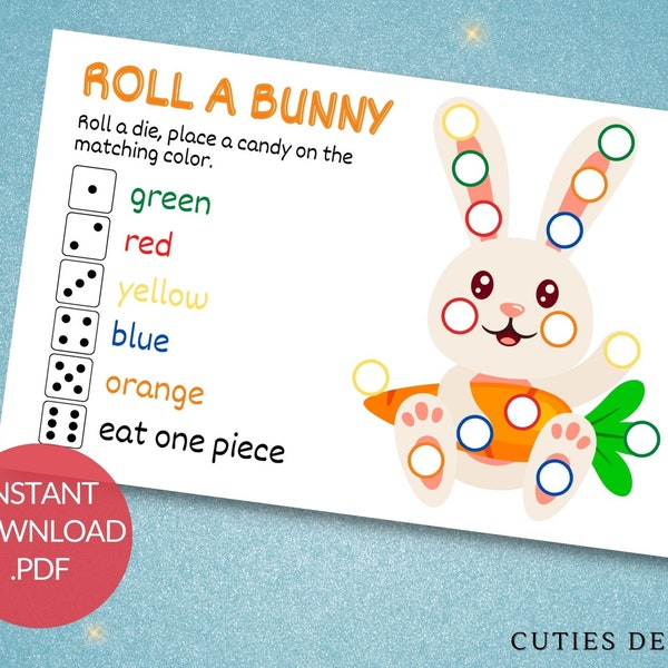 Easter Roll a Bunny Game, Instant Download Easter Game for Kids, Printable Easter School Games, Roll a Dice Candy Candy Games,PDF Candy Game