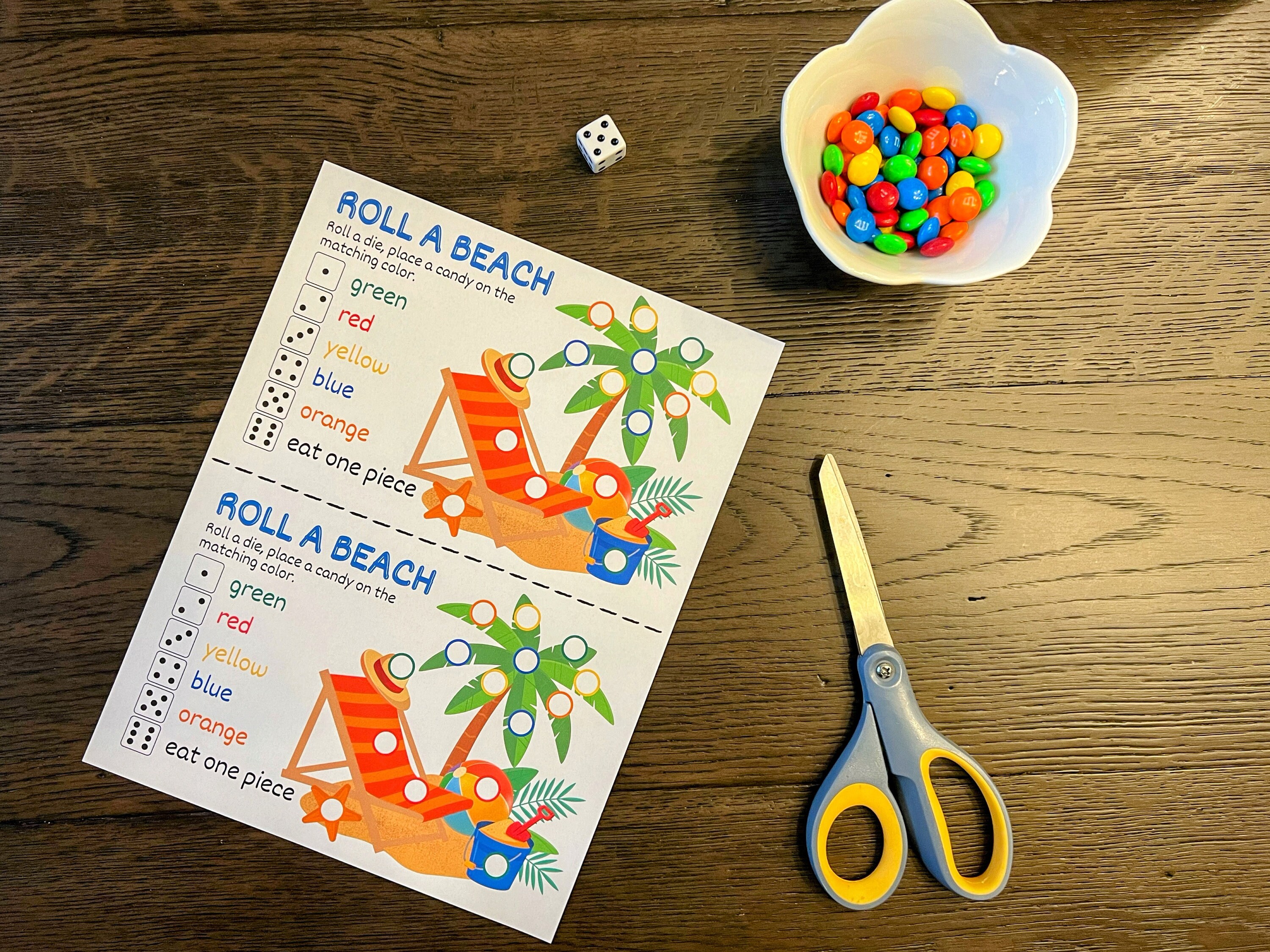 Printable Roll Dice Game, Instant Download Dice Game for Kids and