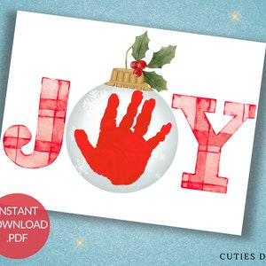 Christmas Joy Printable Handprint Memory Keepsake Art Infant Easy and Cute Memory Keepsake Maker December Preschool Holiday Activity