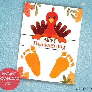 Handprint Art Happy Thanksgiving Printable DIY Crafts Kids Preschool Fall Autumn Activity Kindergarten Turkey Handprint Art Baby Keepsake