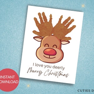 Joyeux Noël empreinte de main Art bébé vacances je t'aime Deerly empreinte de main souvenir souvenir art bébé Memory Maker décembre activité préscolaire
