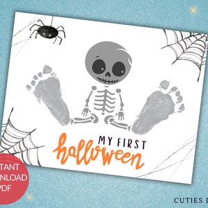 Baby First Halloween Gift Footprint Printable Craft My First Halloween Baby Skeleton Memory Keepsake Handprint Activity Daycare Infant