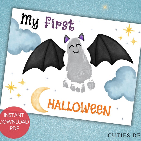 My First Halloween Printable Craft Baby First Halloween Footprint Memory Keepsake Art Infant Easy and Cute Memory Maker October Activity