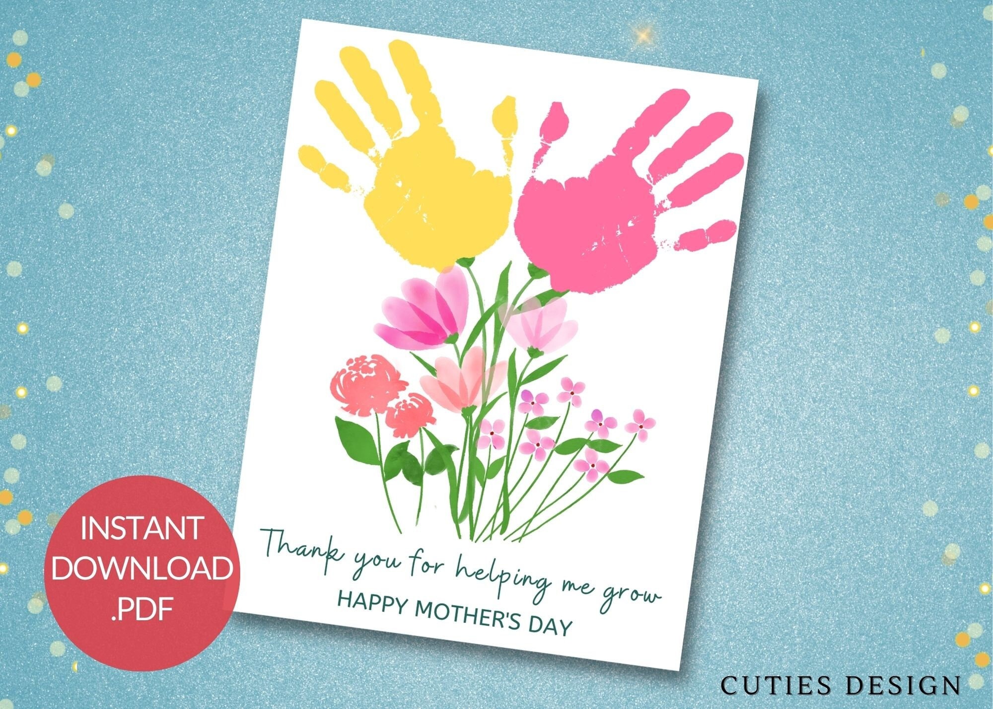 Mother's Day Finger Paint Art Printable Balloons and Bicycle DIY Kid's Art  Activity Fingerprints Ink Pad Interactive 8x10 in Art Work Print 