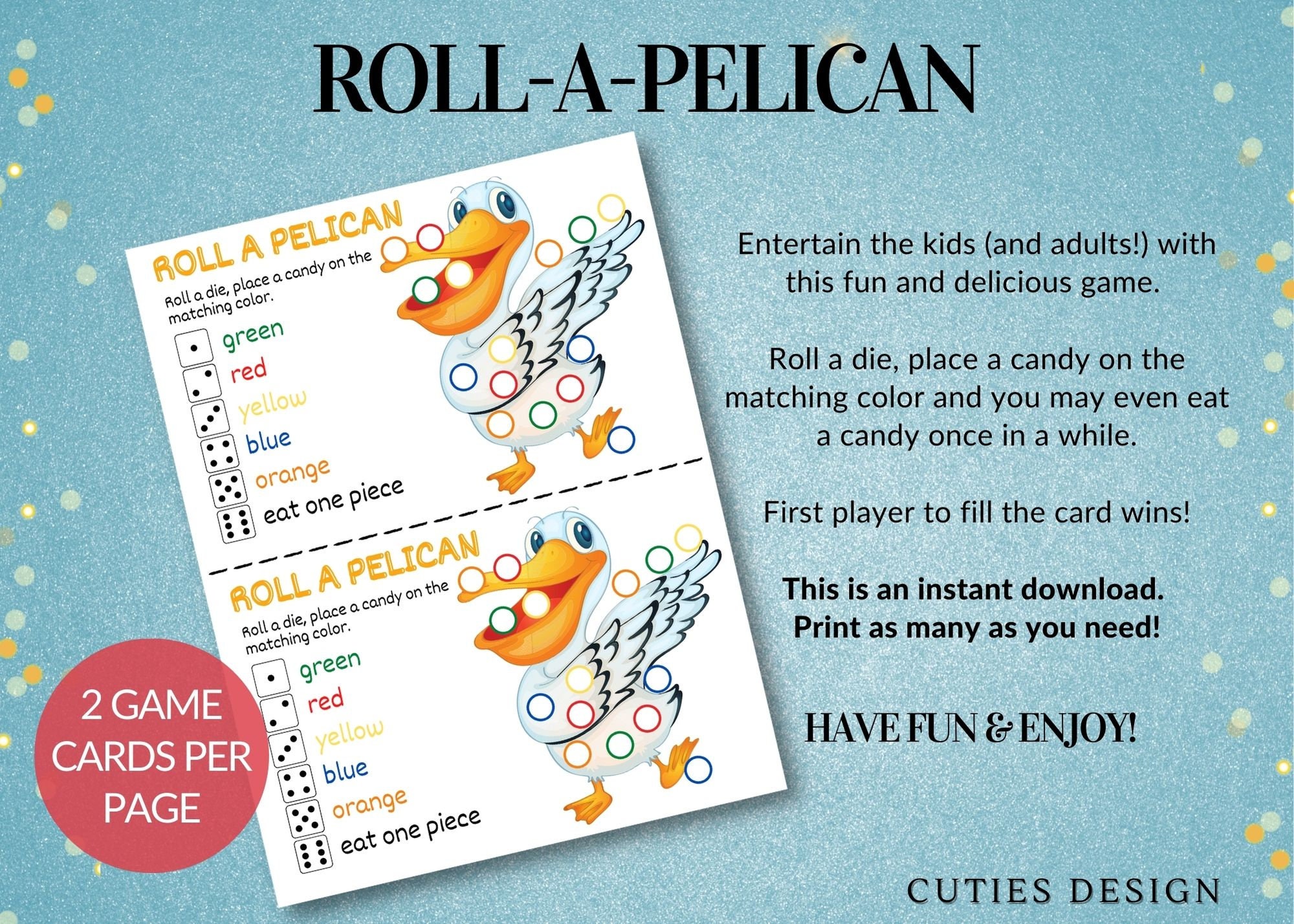 Printable Roll Dice Game, Instant Download Dice Game for Kids and
