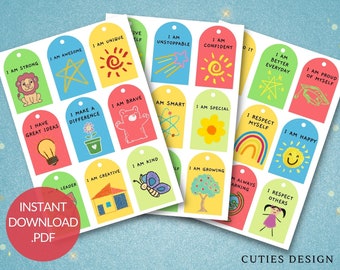 Kids Positive Affirmation Cards, Printable Encouragement Tags (Digital Download)