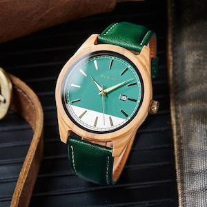 Engraved wooden watch with leather strap, Best Gift for him, minimalist watches for men, Personalised anniversary gift, birthday gift.