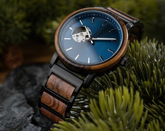 Regalos de reloj grabado para mi marido: regalo del día del padre, reloj de madera automático con grabado gratuito, regalo navideño único