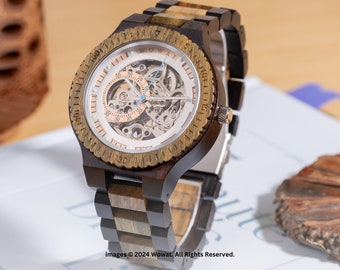 Fathers Day Gift Automatic wooden watches, give for Husband, anniversary gift, wedding gift, personalised Gift.