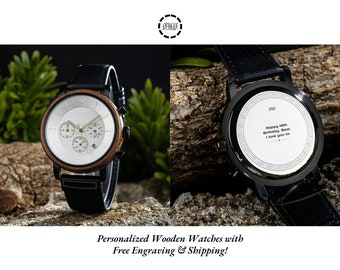 Personalized Engraved Men's Watch - Custom Gift for Groomsmen, Birthday, Wedding, Dad.