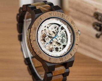 Fathers Day Gift Automatic wooden watches, give for Husband, anniversary gift, wedding gift, personalised Gift.