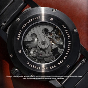 5th Anniversary Gift for Him, Engraved Wooden Skeleton Watch, Personalized Father's Day Gift, Custom Wood Watch, Groomsmen Gift Set