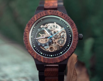 Custom Engraved Wood Watch - Personalized Wooden Watch - Unique Christmas Gift for Him GR005