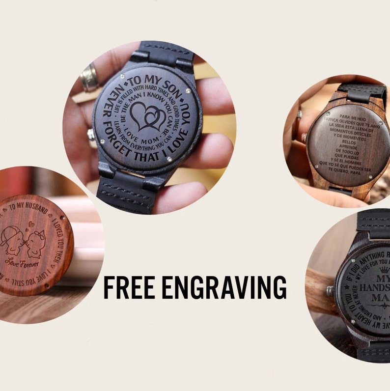 Engraved Bamboo Watches, Wooden Watch for Women, Wood Watch for Men, Personalised Watches, Gift for anniversary Couples watch image 3