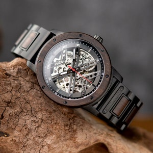 Engraved Louro Preto Wood Watch: Groomsmen Gift, Automatic Movement