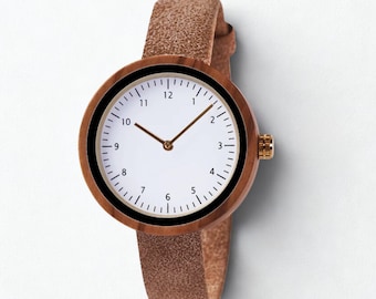 Reloj de madera grabado para mujer, correa de cuero, regalo de aniversario