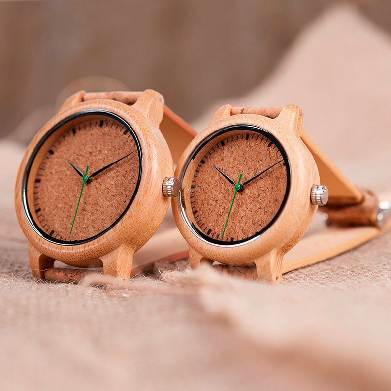 Engraved Bamboo Watches, Wooden Watch for Women, Wood Watch for Men, Personalised Watches, Gift for anniversary Couples watch image 1