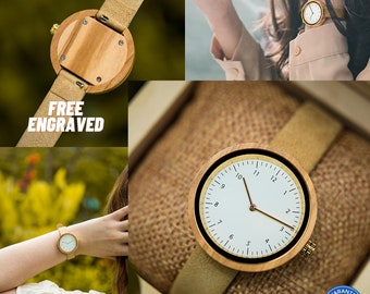 Womens watch, Engraved Watch, Wooden Watches for Women, Birthday gift for girlfriend, Anniversary gift for wife,  Wood Watch, for daughter