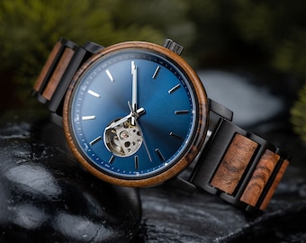 Engraved Ebony Wood Watch: Personalized Men's Gift