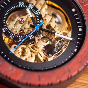 Mejor regalo para él, reloj automático, reloj mecánico, reloj de madera, reloj de madera grabado para hombres, reloj steampunk, regalo del día del padre 005 No, thanks