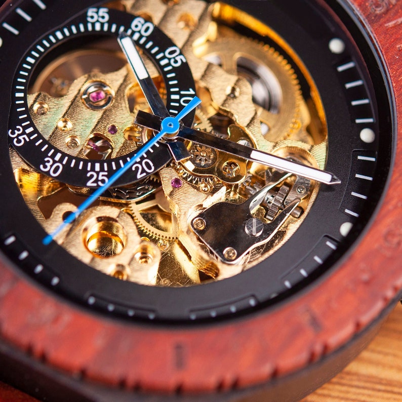 Engraved Wood Mechanical Watch Unique Christmas Gift for Him, Steampunk Style 005 No, thanks