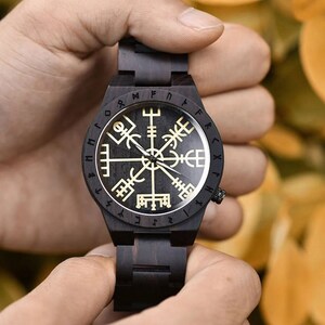 ENGRAVED WOOD WATCH - Wooden Watches - Viking Watch - Gift For Him - Helm of Awe - Personalised Watches - Couple Gift