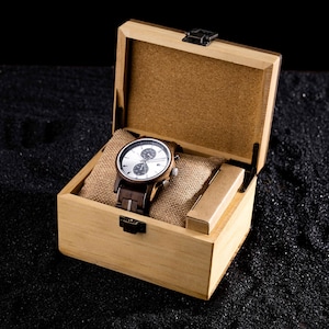 Christmas Gift, Mens Wooden Watches Classic Walnut Wood with Silver Chronograph, Gift idea, Anniversary Gift, Wedding Gift Yes both