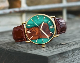Engraved Minimalist Wood Watch with Leather Strap - Personalized Anniversary, Christmas, and Birthday Gift for Him, GT087