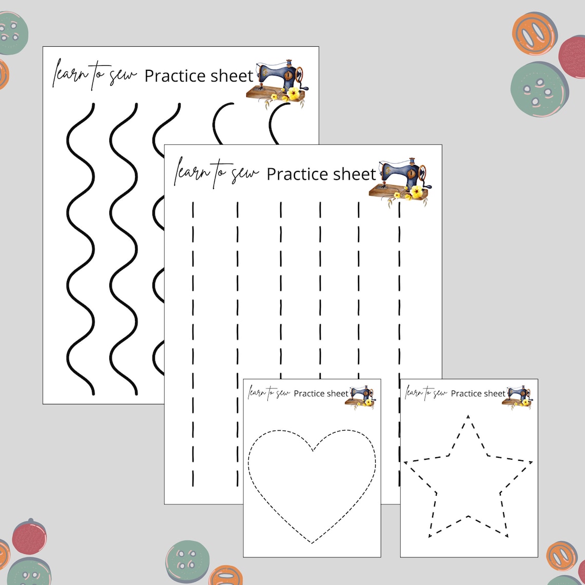Learn to Sew Practice Sheets | Printable Sewing Practice Worksheets | Practice Stitching on ...