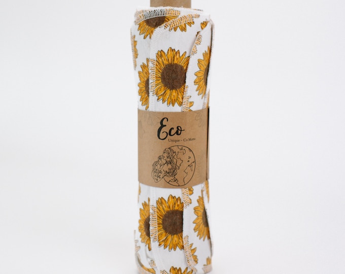 Sunflower Flannel Reusable Paper Towels - 24 Pack, Eco-Friendly