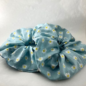 Handmade Blue Scrunchies with Cute Daisy Design - Fun and Playful Hair Jewelry!  Handmade Using 100% Cotton!  Perfect Gift for Her!