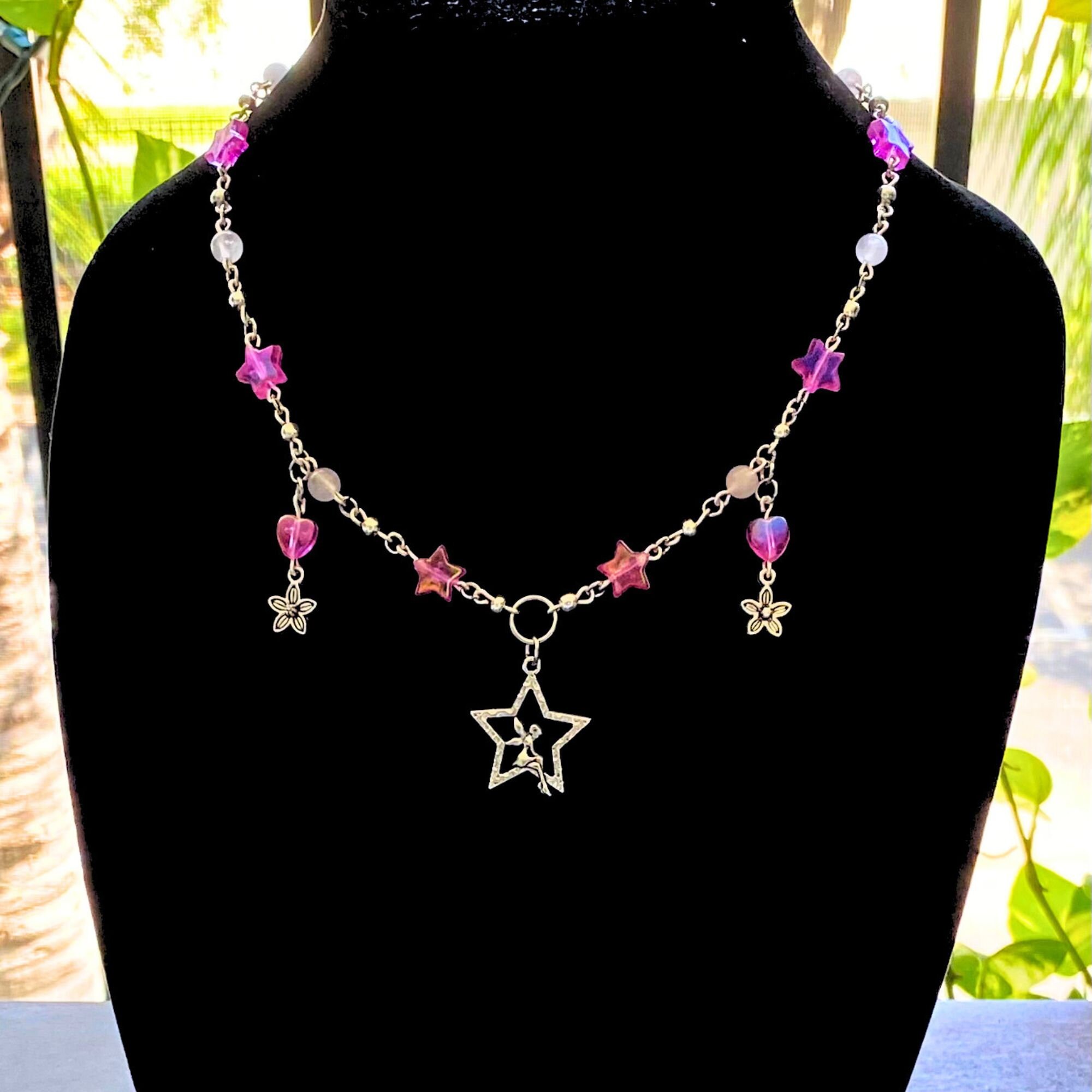 Bellatrix Puffy Star Scarf Necklace in Red/Light Pink/Yellow